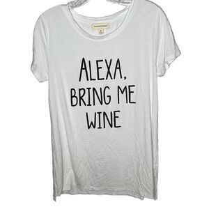 Cover stitch “Alexa Bring Me Wine” White/Black Short Sleeve T-shirt. Size Small.